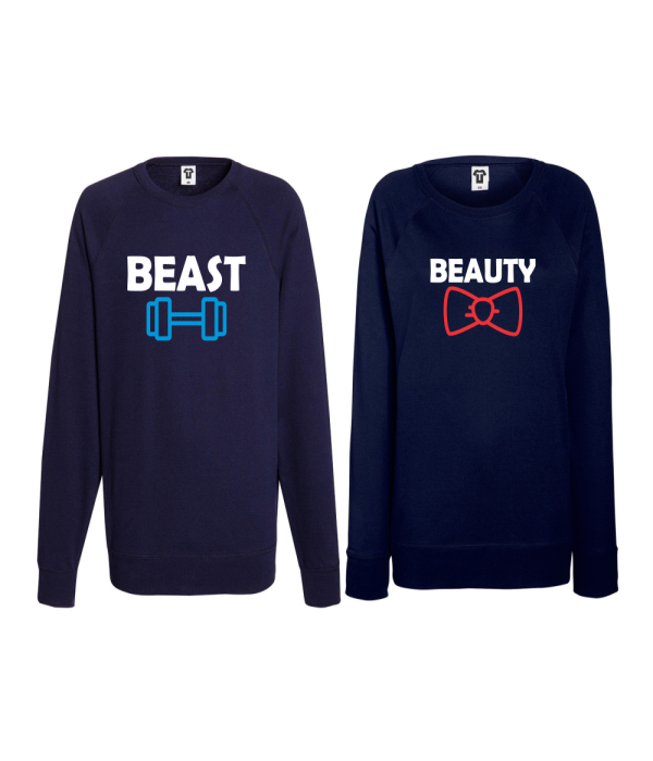 Set bluze pentru cupluri Beast and Beaty albastru inchis Set bluze pentru cupluri Beast and Beaty albastru inchis