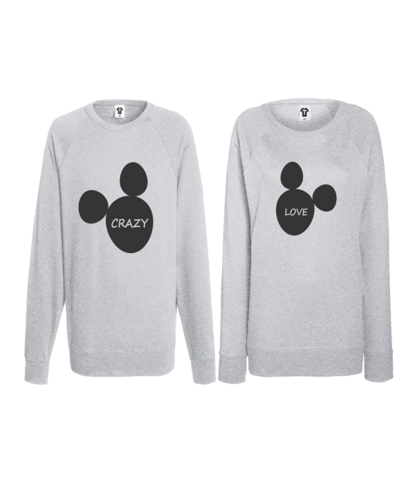 Set bluze pentru cupluri Crazy Love gri