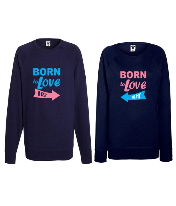 Set bluze pentru cupluri Born to love him albastru inchis Set bluze pentru cupluri Born to love him albastru inchis