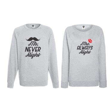 Set bluze pentru cupluri Mr Never Right and Mrs Always Right Set bluze pentru cupluri Mr Never Right and Mrs Always Right