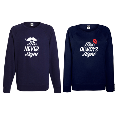 Set bluze pentru cupluri Mr Never Right and Mrs Always Right