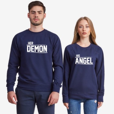 Bluze pentru cupluri Her Demon and His Angel albastru inchis Bluze pentru cupluri Her Demon and His Angel albastru inchis