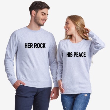 Bluze pentru cupluri Her Rock and His Peace gri Bluze pentru cupluri Her Rock and His Peace gri