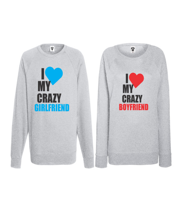 Set bluze pentru cupluri I Love my Crazy BoyFriend gri Set bluze pentru cupluri I Love my Crazy BoyFriend gri