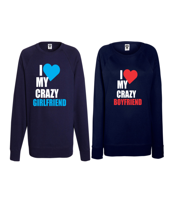 Set bluze pentru cupluri I Love my Crazy BoyFriend albastru inchis Set bluze pentru cupluri I Love my Crazy BoyFriend albastru inchis