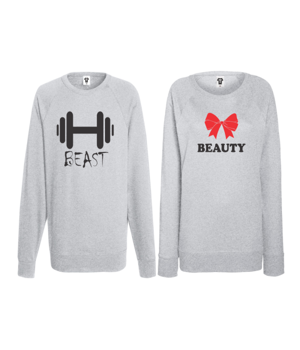 Set bluze pentru cupluri Beast and Beaty 2 gri