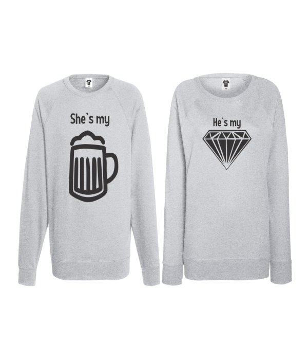 Set bluze pentru cupluri Beer - Diamond gri
