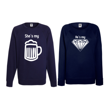 Set bluze pentru cupluri Beer - Diamond albastru inchis