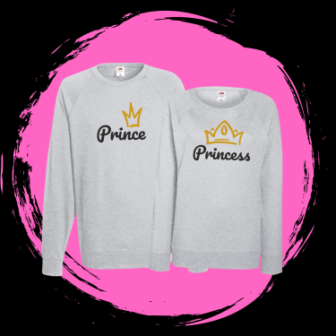 Set bluze de Craciun pentru cuplu pe gri Prince & Princess Set bluze de Craciun pentru cuplu pe gri Prince & Princess