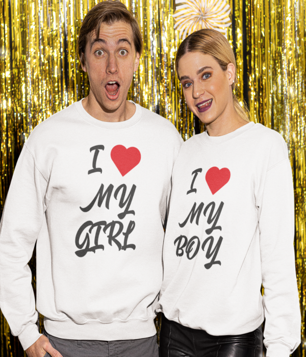Set bluze pentru cuplu pe alb I Love My Boy 2019
