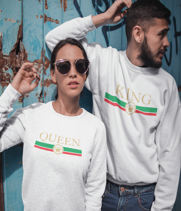 Set bluze pentru cuplu pe alb King - Queen RG Set bluze pentru cuplu pe alb King - Queen RG