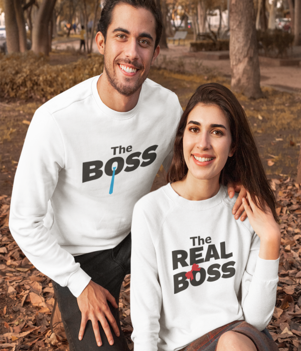 Set bluze pentru cuplu pe alb The Real Boss Tie 2019
