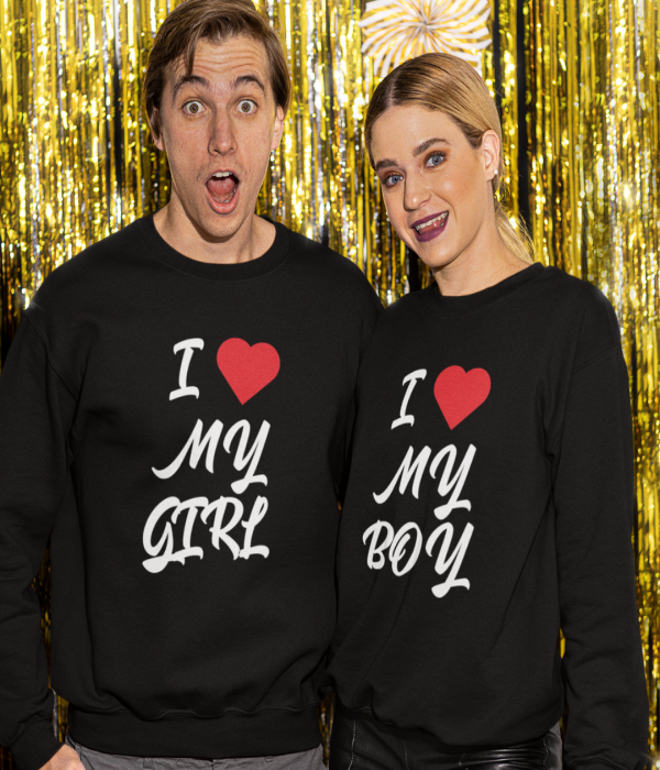 Set bluze pentru cuplu pe negru I Love My Boy 2019
