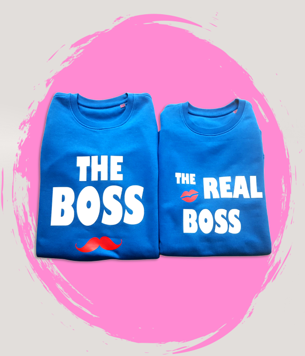 Set bluze pentru cuplu pe albastru The Boss - The Real Boss