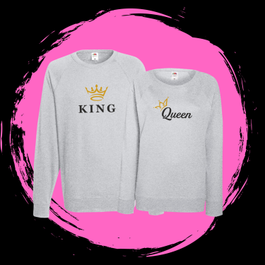 Set bluze pentru cuplu pe gri King & Queen 5 Set bluze pentru cuplu pe gri King & Queen 5
