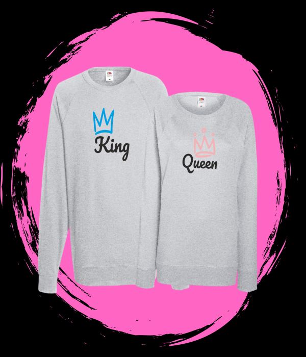 Set bluze pentru cuplu pe gri King & Queen 6 Set bluze pentru cuplu pe gri King & Queen 6