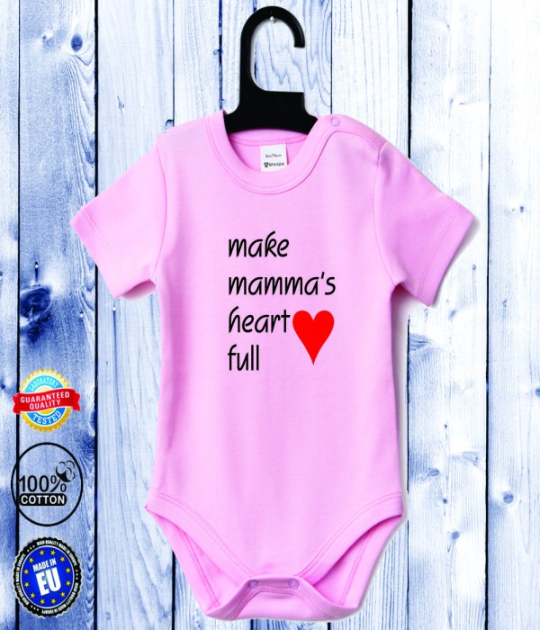 Body bebelusi cu maneca scurta roz Make mamma's heart full