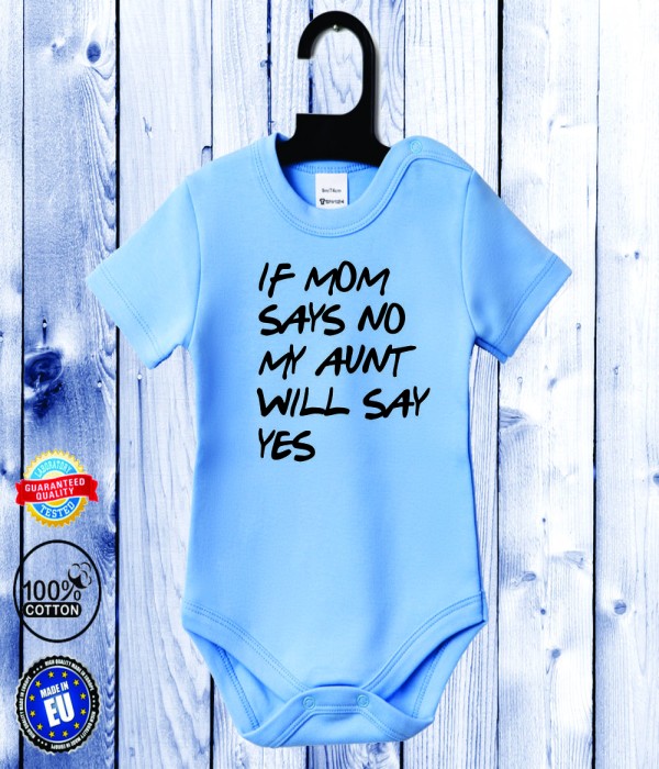 Body bebelusi cu maneca scurta albastru azur Aunt will say yes Body bebelusi cu maneca scurta albastru azur Aunt will say yes