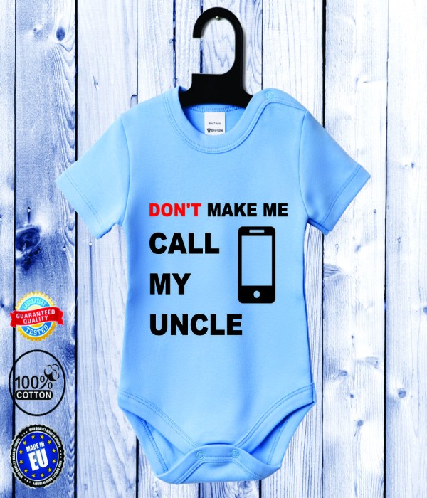 Body bebelusi cu maneca scurta albastru azur Call my Uncle