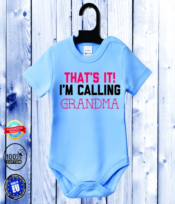Body bebelusi cu maneca scurta albastru azur I'm calling GRANDMA Body bebelusi cu maneca scurta albastru azur I'm calling GRANDMA