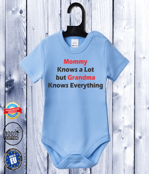 Body bebelusi cu maneca scurta albastru azur Grandma Knows Everything