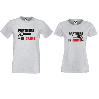 Tricouri pentru cuplu gri Partners in Crime 
