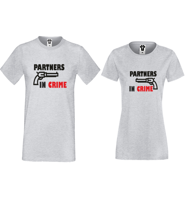 Tricouri pentru cuplu gri Partners in Crime Tricouri pentru cuplu gri Partners in Crime