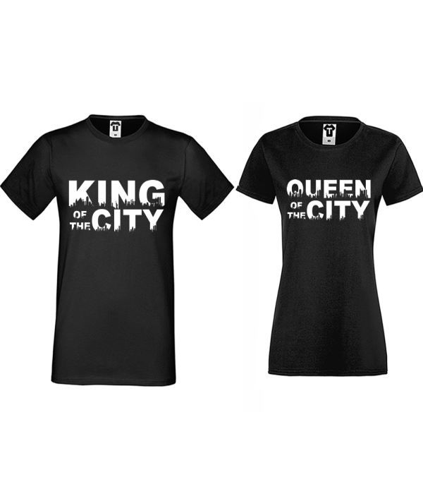 Tricouri pentru cupluri negru King Queen of the city Tricouri pentru cupluri negru King Queen of the city