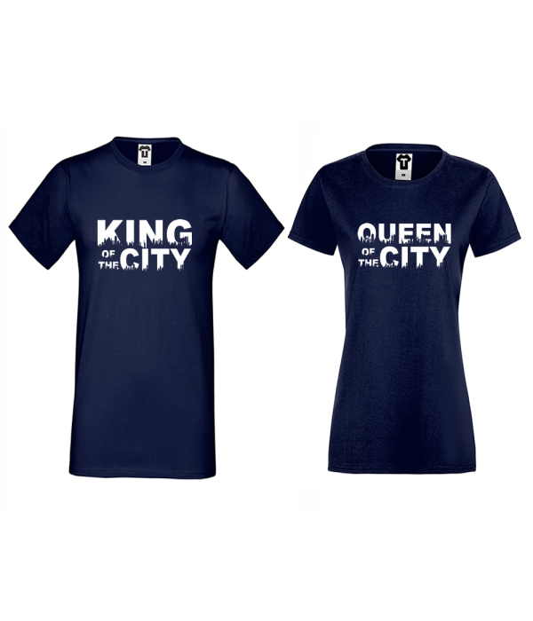 Tricouri pentru cupluri albastu inchis King Queen of the city Tricouri pentru cupluri albastu inchis King Queen of the city