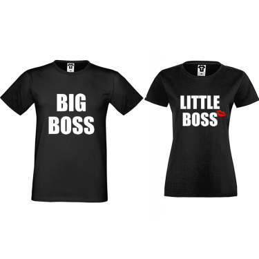 Tricouri pentru cupluri negru Big and Little Boss