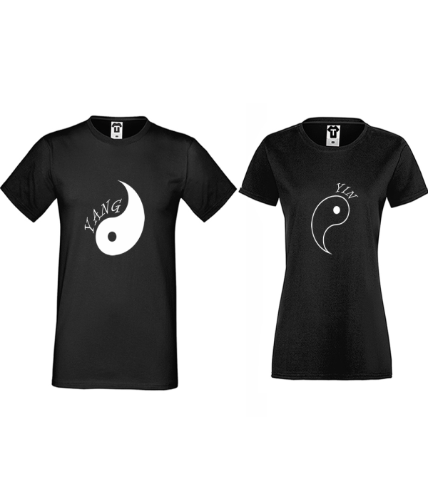 Tricouri pentru cupluri negru Yin Yang Tricouri pentru cupluri negru Yin Yang