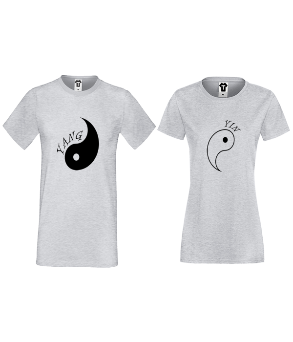 Tricouri pentru cupluri gri Yin Yang