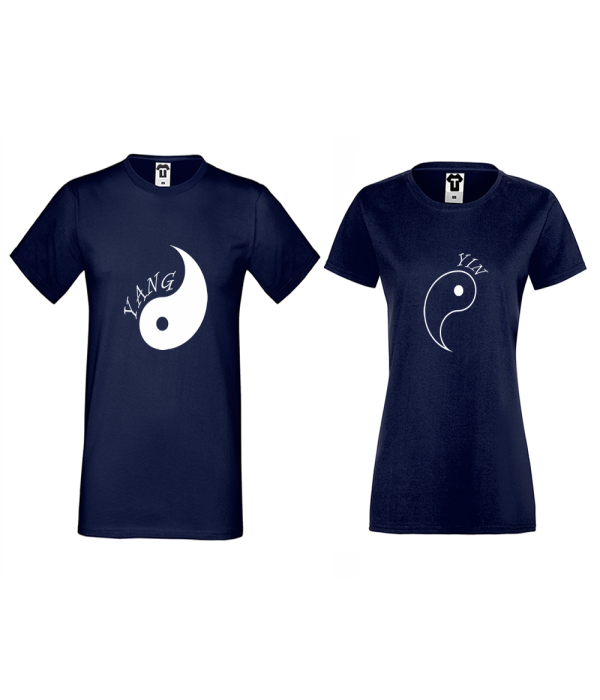 Tricouri pentru cupluri albastu inchis Yin Yang Tricouri pentru cupluri albastu inchis Yin Yang
