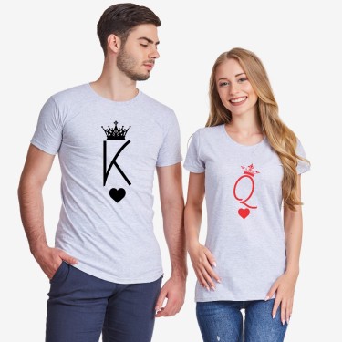 Tricouri pentru cuplu King and Queen Symbols gri