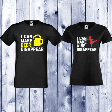 Tricouri pentru cupluri I can make wine dissapear Negru