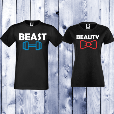 Tricouri pentru cupluri Beast and Beauty - negru Tricouri pentru cupluri Beast and Beauty - negru