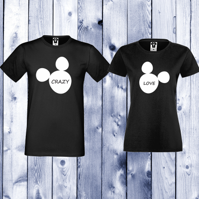 Tricouri pentru cupluri Crazy Lovee - Negru Tricouri pentru cupluri Crazy Lovee - Negru