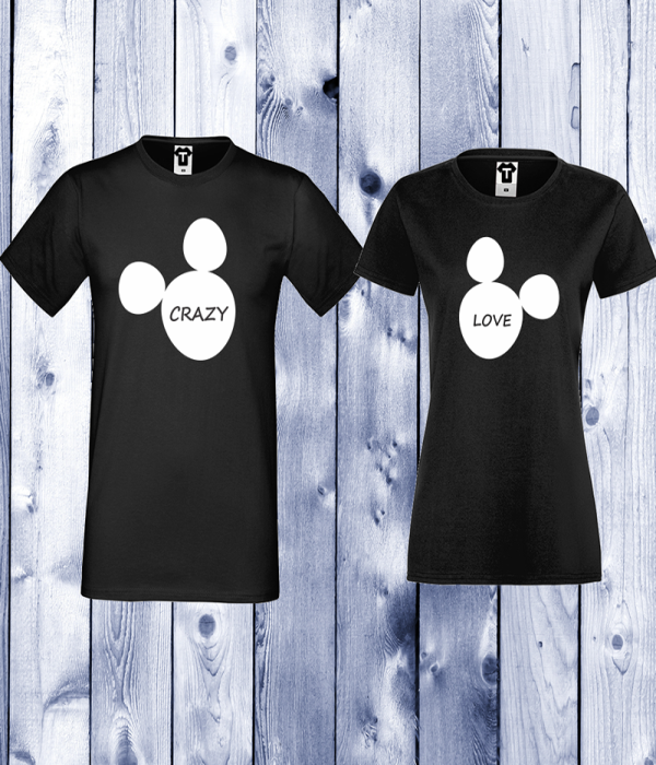 Tricouri pentru cupluri Crazy Lovee - Negru Tricouri pentru cupluri Crazy Lovee - Negru