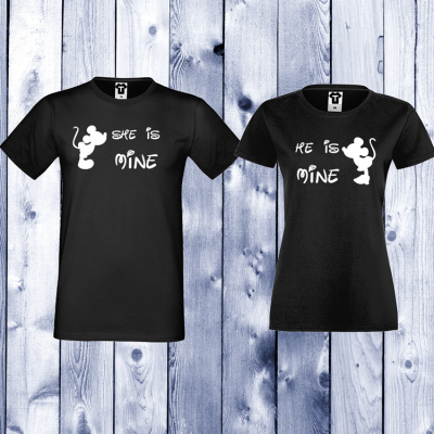 Tricouri pentru cupluri She is Mine - He is Mine - Negru