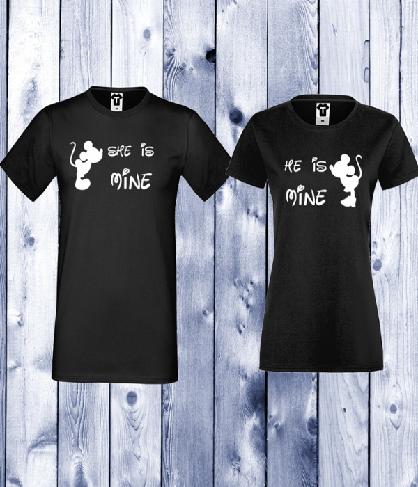 Tricouri pentru cupluri She is Mine - He is Mine - Negru
