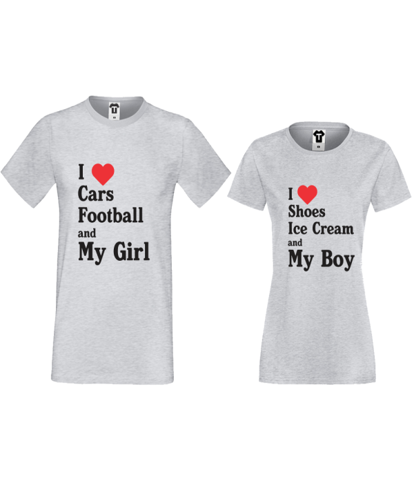 Tricouri pentru cupluri I Love Shoes, Ice Cream and My Boy 