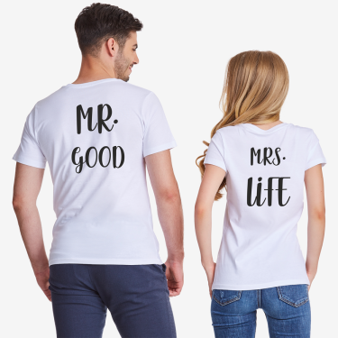 Tricouri pentru cuplu Mr Mrs Good Life alb Tricouri pentru cuplu Mr Mrs Good Life alb