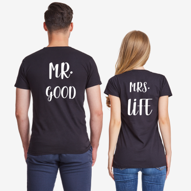 Tricouri pentru cuplu Mr Mrs Good Life negru Tricouri pentru cuplu Mr Mrs Good Life negru