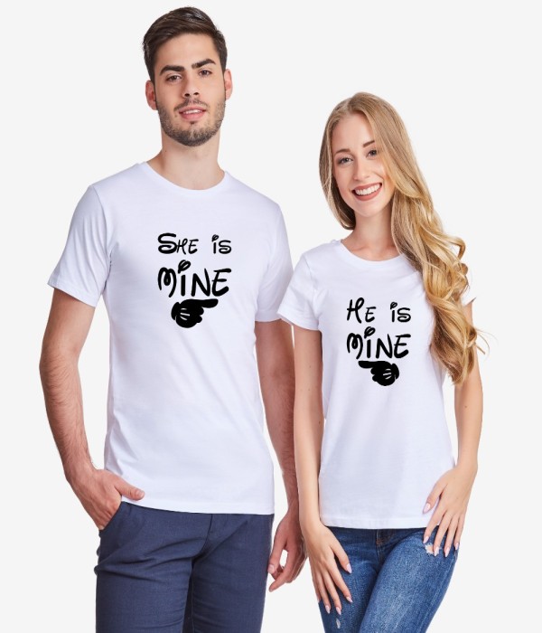Tricouri pentru cupluri pe alb sau pe negru He is mine - She is mine