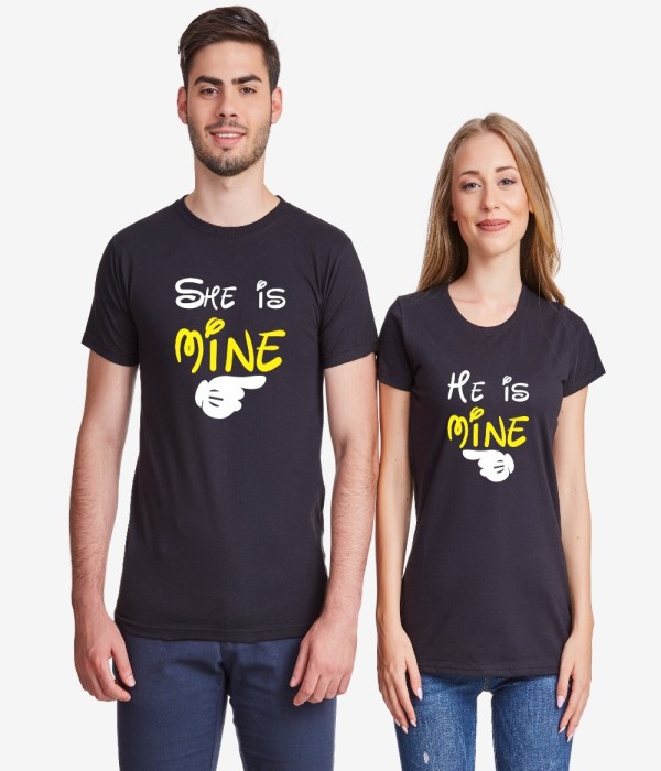 Tricouri pentru cupluri pe alb sau pe negru He is mine - She is mine