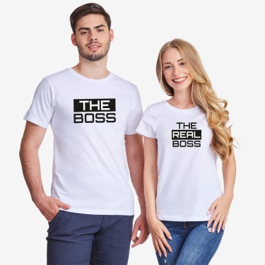 Tricouri pentru cuplu The Real Boss alb