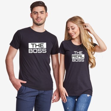 Tricouri pentru cuplu The Real Boss negru