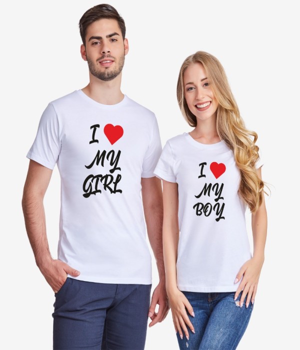 Tricouri pentru cuplu I Love My Boy 2019 alb