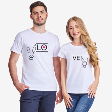 Tricouri pentru cuplu LO-VE Bunny alb