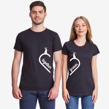 Tricouri pentru cuplu Together Forever Bunny negru Tricouri pentru cuplu Together Forever Bunny negru
